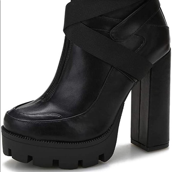 Camssoo Platform Combat Boots Chunky Block Heel Boot Zip Up Heeled Ankle Booties - Picture 5 of 6